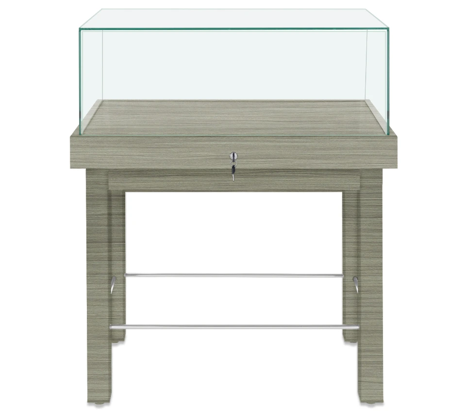 PD555 36 x 23 concrete groovz frameless pedestal display case, front view