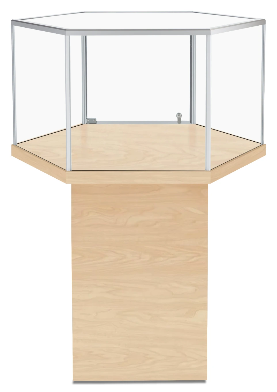 PD535 35 x 31 maple framed pedestal display case, front view